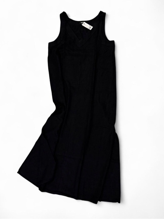 Dkny Dresses & Skirts - NWT DKNY Black Linen Blend V-Neck Midi Dress Size M Side Slits Lagenlook 51” L